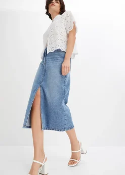 Femme bonprix Jupes|Jupe en jean fendue devant