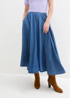 Femme bonprix Jupes|Jupe en jean, taille haute et élastiquée, coton