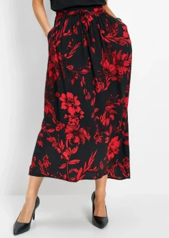 Femme bonprix Jupes|Jupe longue en viscose avec taille élastique et lien à nouer