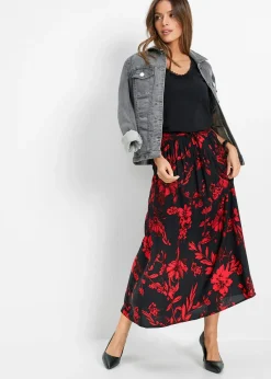 Femme bonprix Jupes|Jupe longue en viscose avec taille élastique et lien à nouer