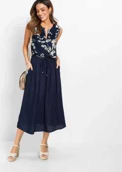 bonprix Jupe longue en viscose avec taille élastique et lien à nouer|Femme Jupes