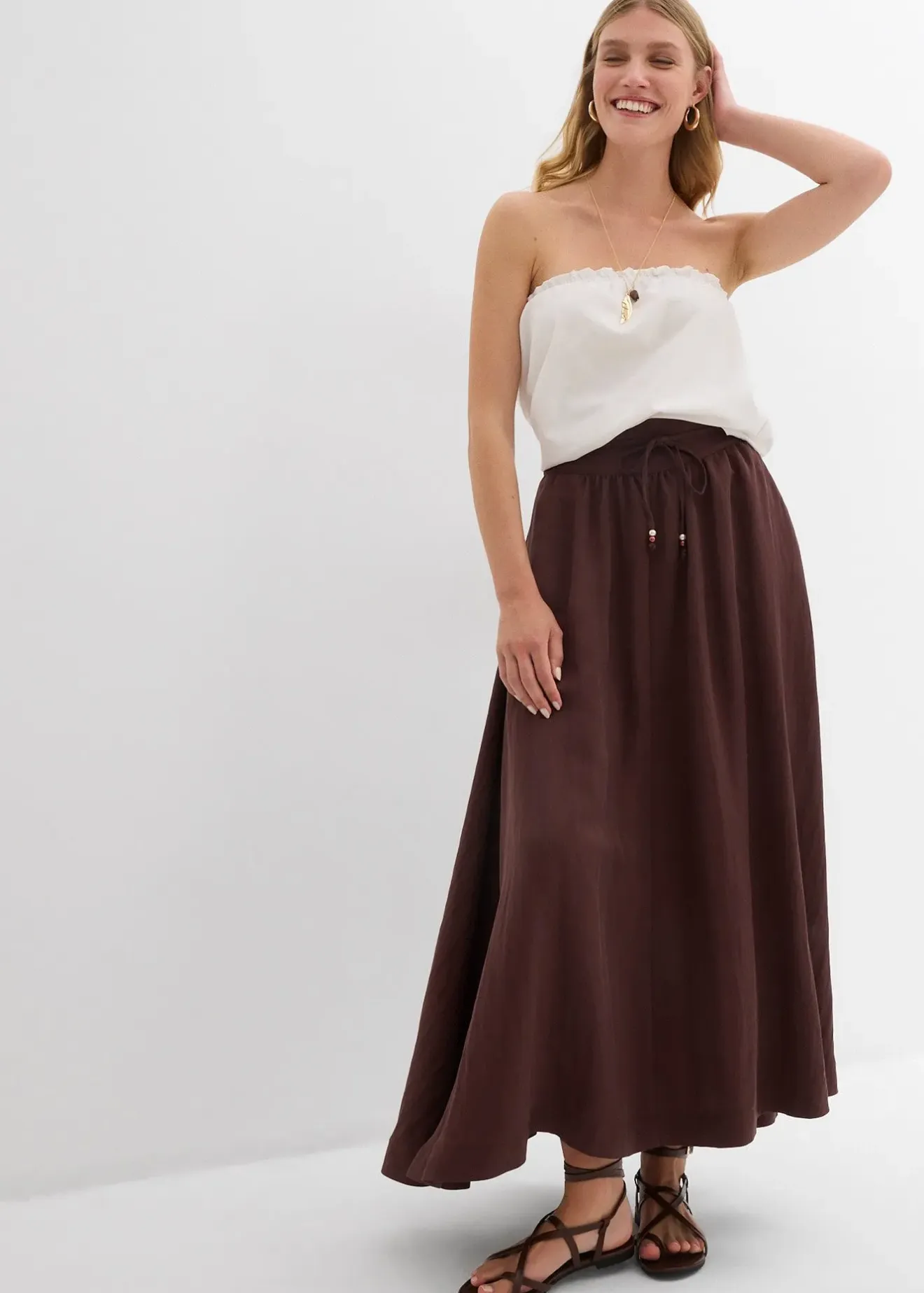 Femme bonprix Jupes|Jupe longue et évasée en Lyocell mélangé