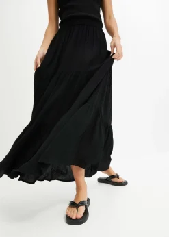 bonprix Jupe longue étagée en viscose texturée|Femme Jupes