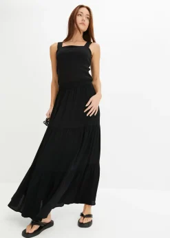 bonprix Jupe longue étagée en viscose texturée|Femme Jupes