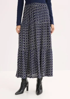 bonprix Jupe longue étagée en viscose texturée|Femme Jupes