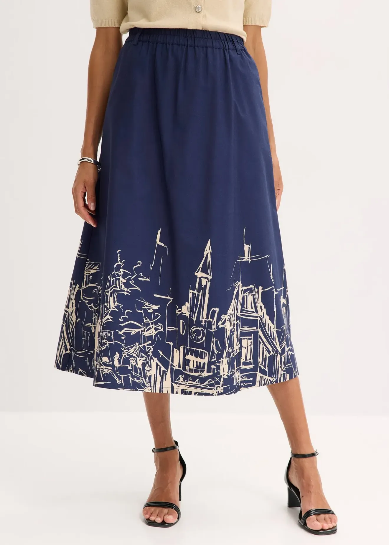 bonprix Jupe midi 100% coton|Femme Jupes