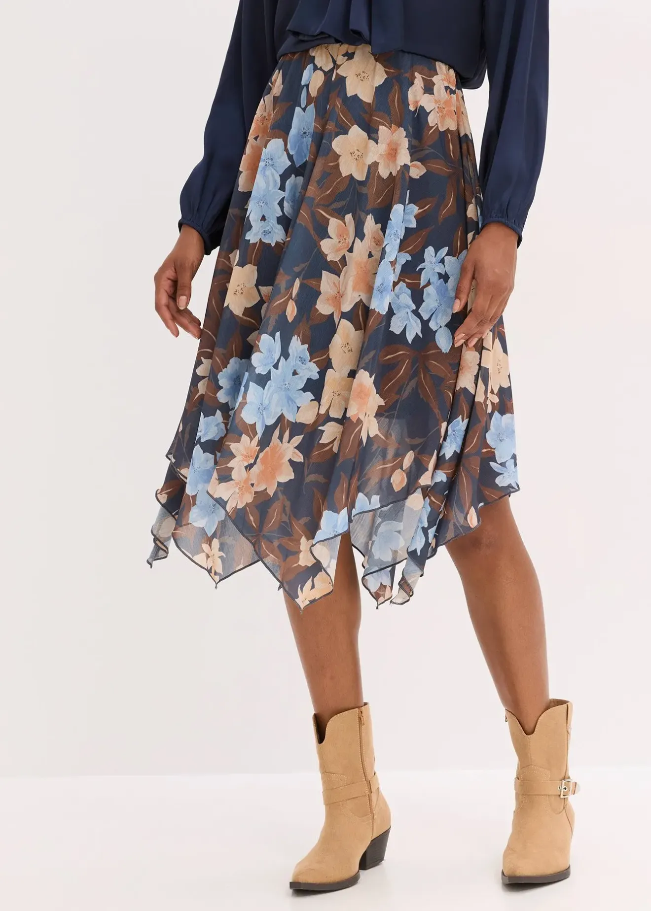 Femme bonprix Jupes|Jupe midi asymétrique en mousseline