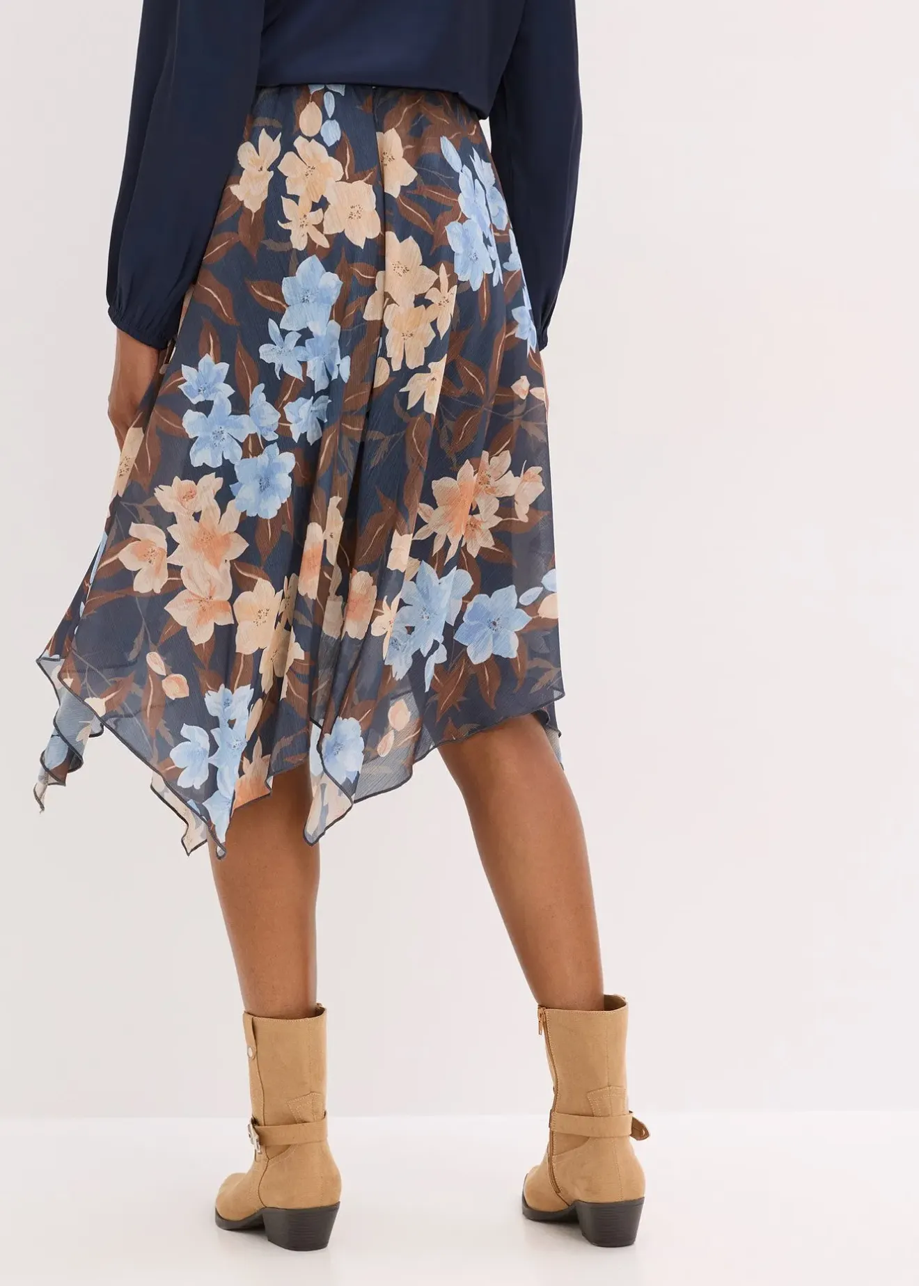 Femme bonprix Jupes|Jupe midi asymétrique en mousseline