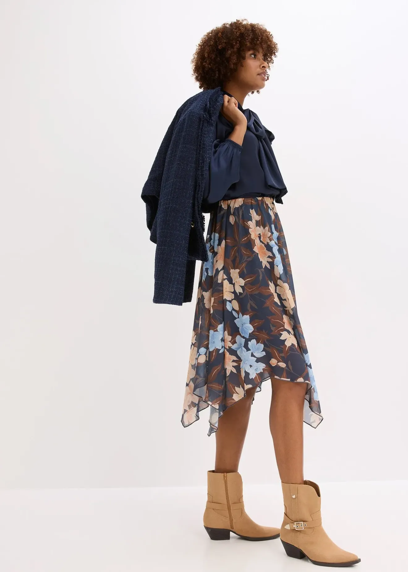 Femme bonprix Jupes|Jupe midi asymétrique en mousseline