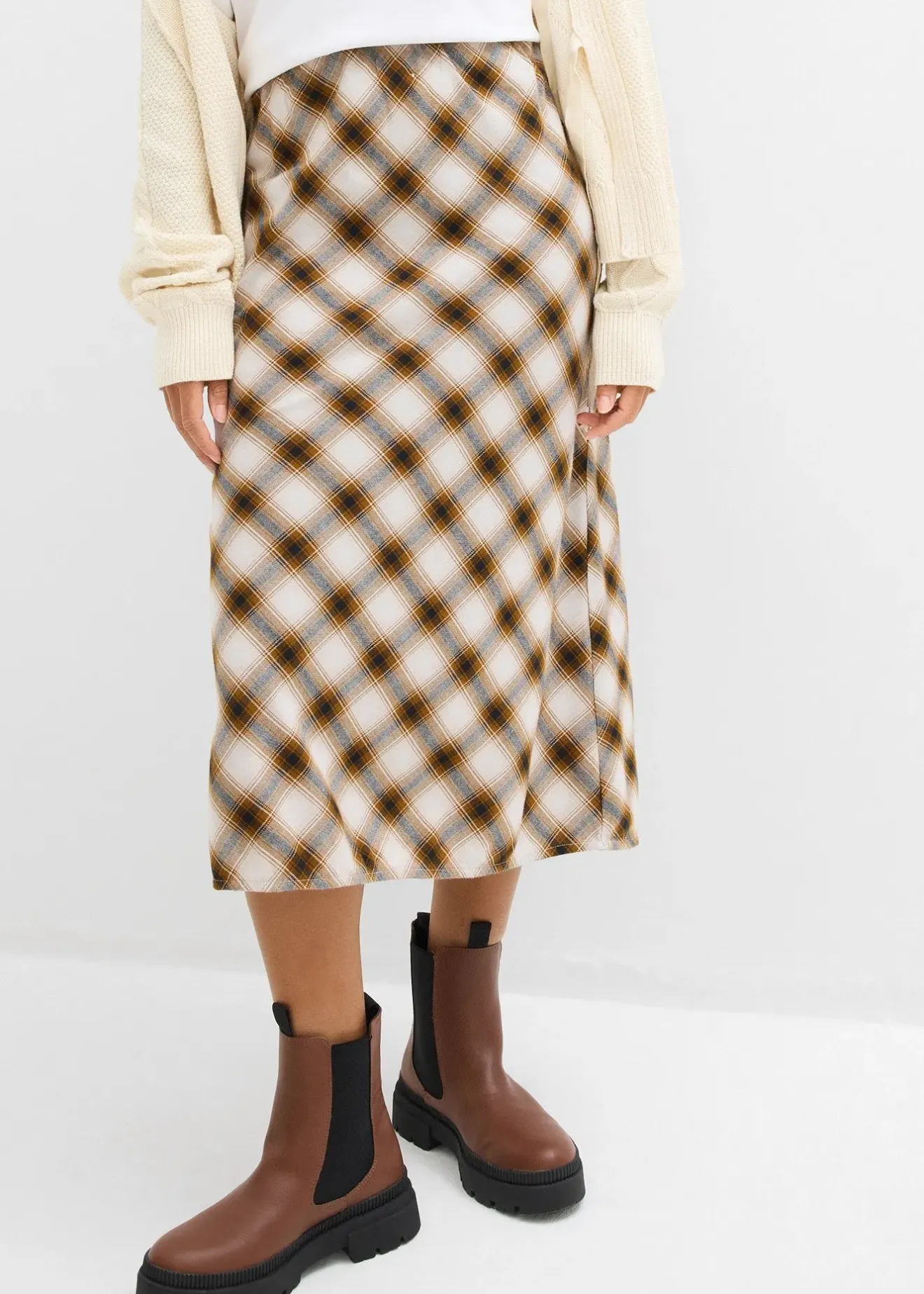 bonprix Jupe midi en flanelle 100% coton|Femme Jupes