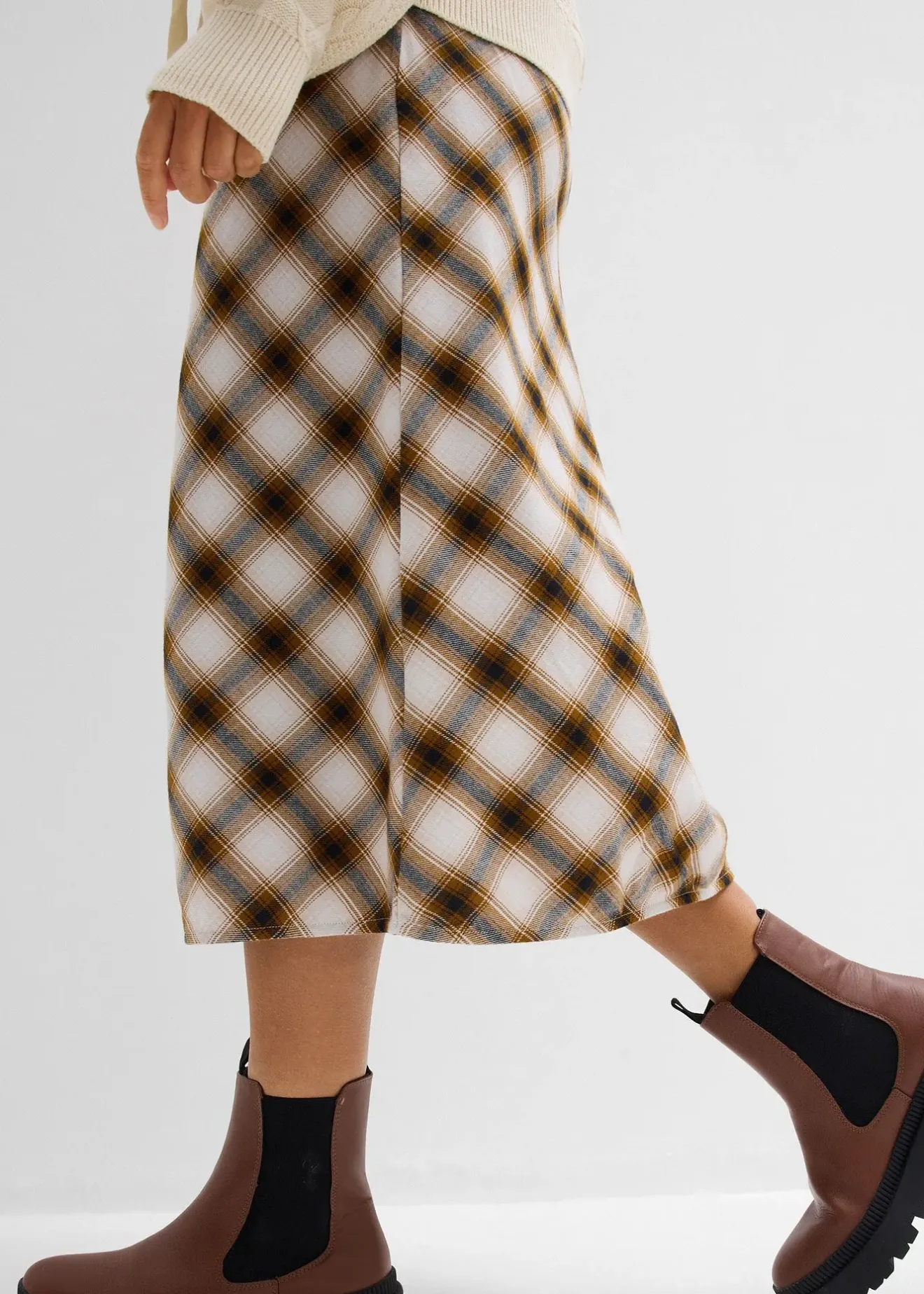 bonprix Jupe midi en flanelle 100% coton|Femme Jupes