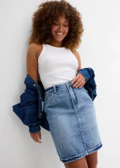 bonprix Jupe midi en jean, peu extensible|Femme Jupes