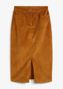 bonprix Jupe midi en velours côtelé, extensible|Femme Jupes