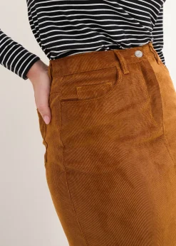 bonprix Jupe midi en velours côtelé, extensible|Femme Jupes