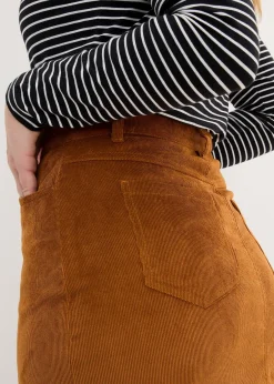 bonprix Jupe midi en velours côtelé, extensible|Femme Jupes