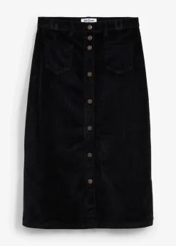 Femme bonprix Jupes|Jupe midi extensible en velours côtelé avec patte de boutonnage