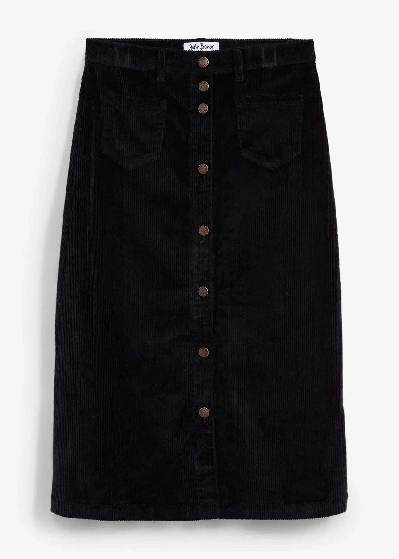 Femme bonprix Jupes|Jupe midi extensible en velours côtelé avec patte de boutonnage