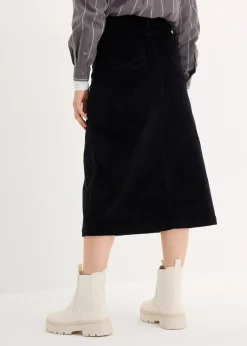 Femme bonprix Jupes|Jupe midi extensible en velours côtelé avec patte de boutonnage