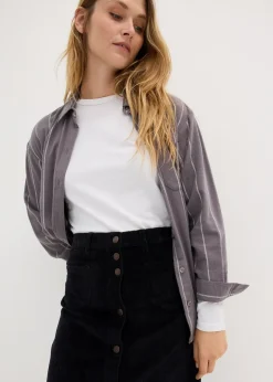 Femme bonprix Jupes|Jupe midi extensible en velours côtelé avec patte de boutonnage