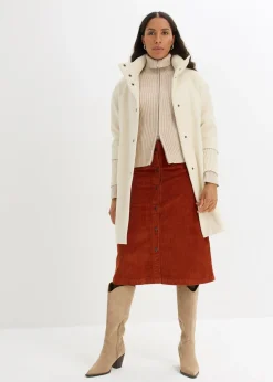 bonprix Jupe midi extensible en velours côtelé avec patte de boutonnage|Femme Jupes