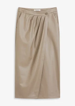 bonprix Jupe portefeuille enduite, longueur midi|Femme Jupes