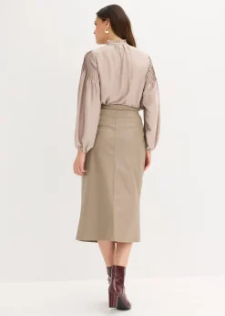 bonprix Jupe portefeuille enduite, longueur midi|Femme Jupes