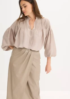 bonprix Jupe portefeuille enduite, longueur midi|Femme Jupes