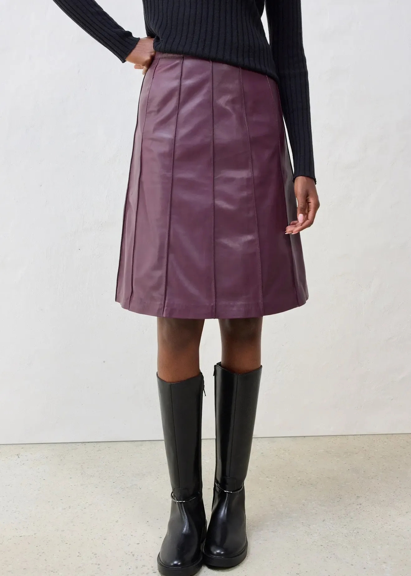 bonprix Jupe évasée en cuir d’agneau nappa|Femme Premium|Jupes