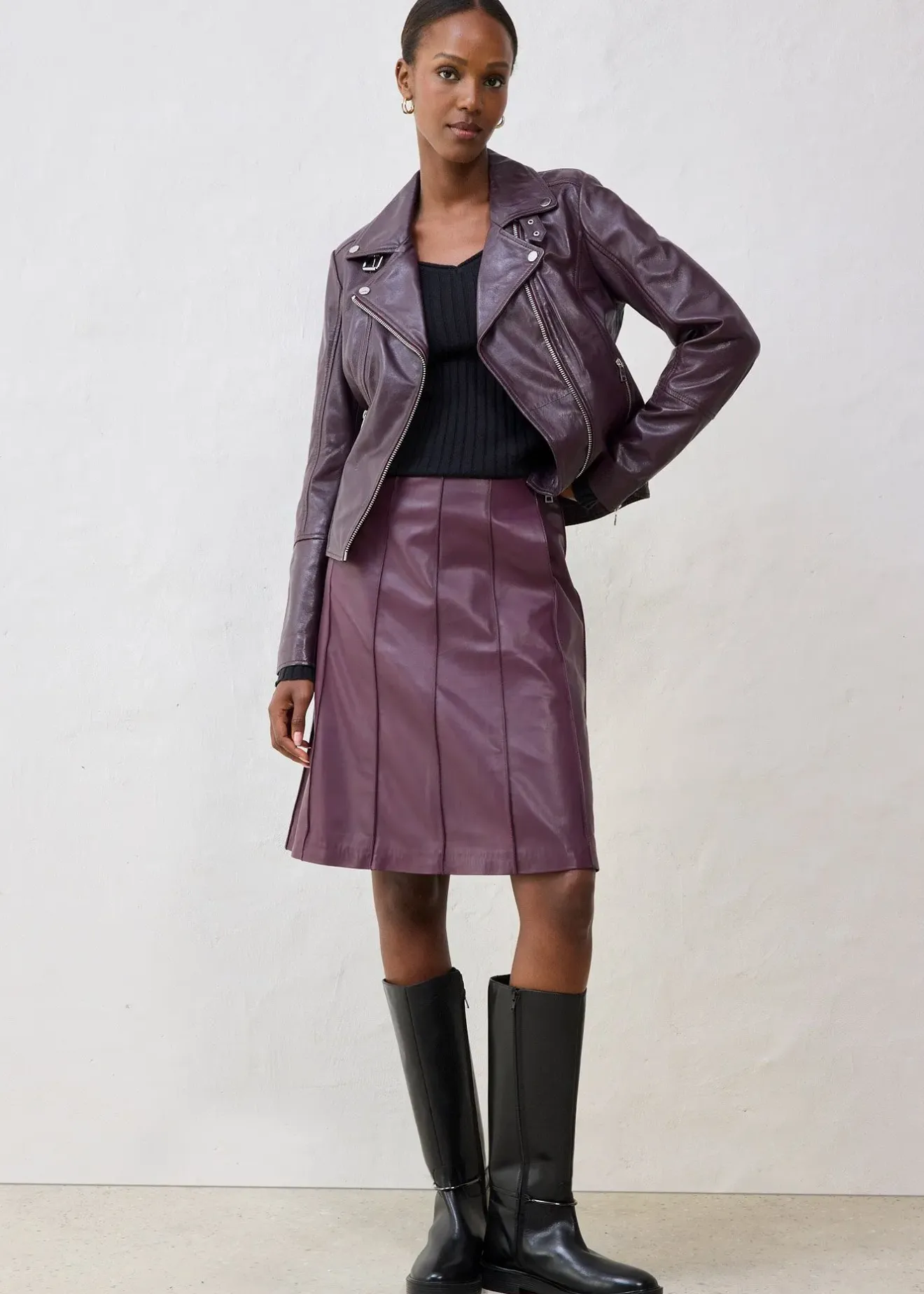 bonprix Jupe évasée en cuir d’agneau nappa|Femme Premium|Jupes