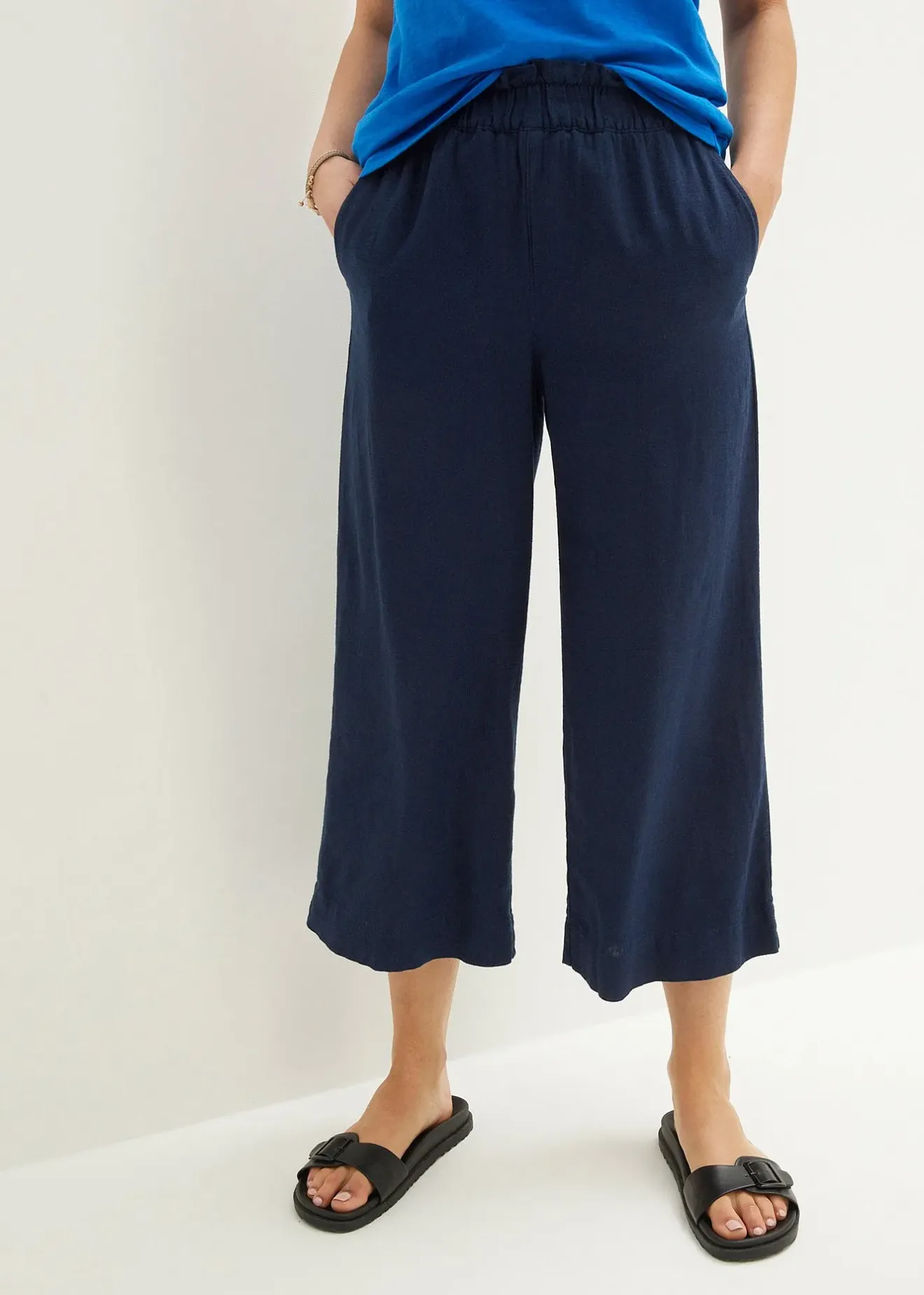 Femme bonprix Pantalons|Jupe-culotte en lin, longueur mollet