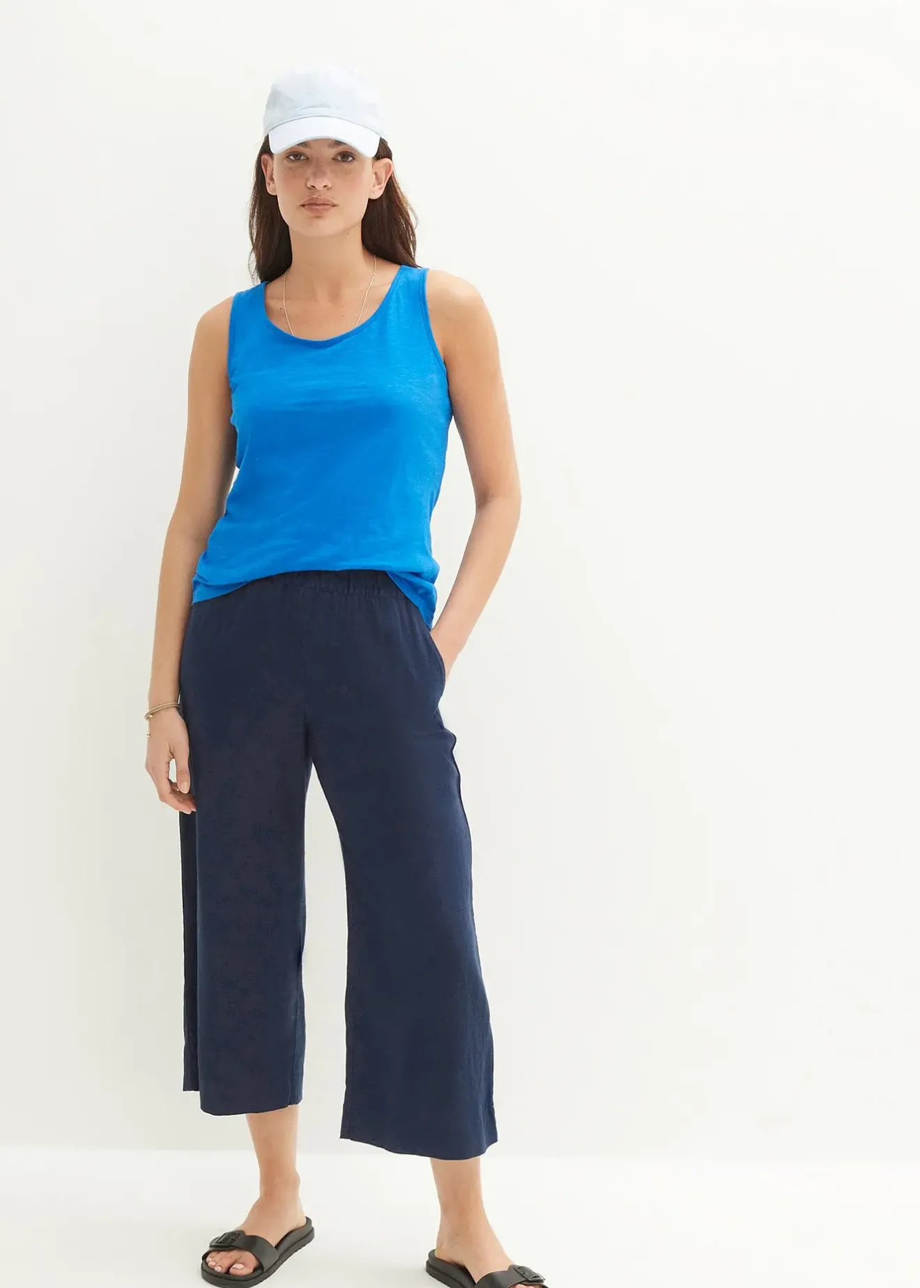 Femme bonprix Pantalons|Jupe-culotte en lin, longueur mollet