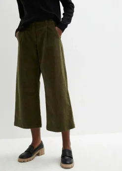 Femme bonprix Pantalons|Jupe-culotte en velours côtelé stretch avec taille haute confortable, longueur 7/8