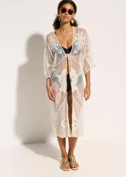 bonprix Kimono de plage transparent avec dentelle|Femme Vêtements De Plage|Chemisiers