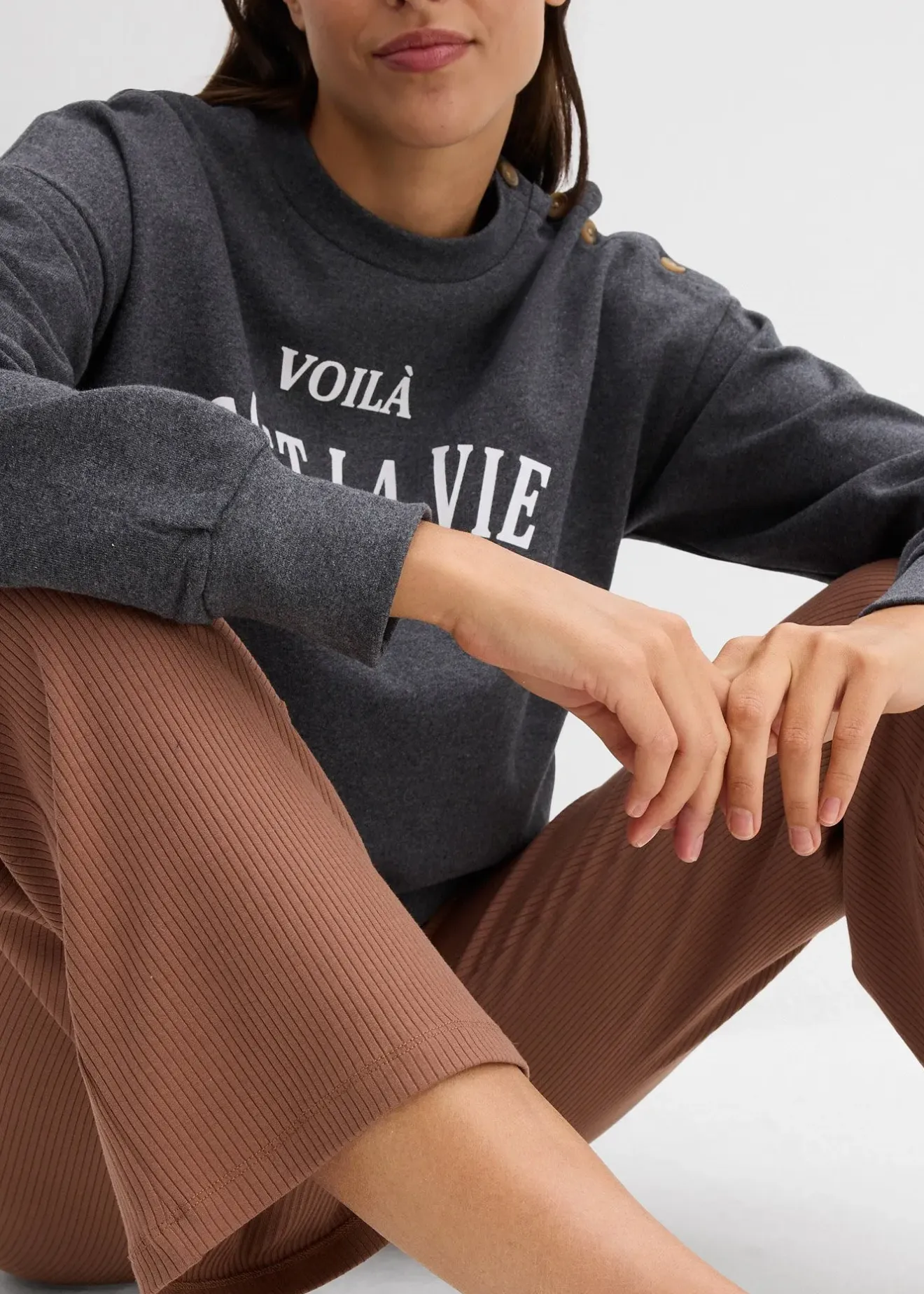 bonprix Legging évasé en matière côtelée, cropped|Femme Pantalons