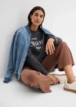 bonprix Legging évasé en matière côtelée, cropped|Femme Pantalons