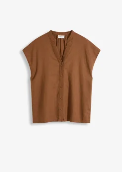 bonprix Léger chemisier manches courtes en lin mélangé|Femme Chemisiers