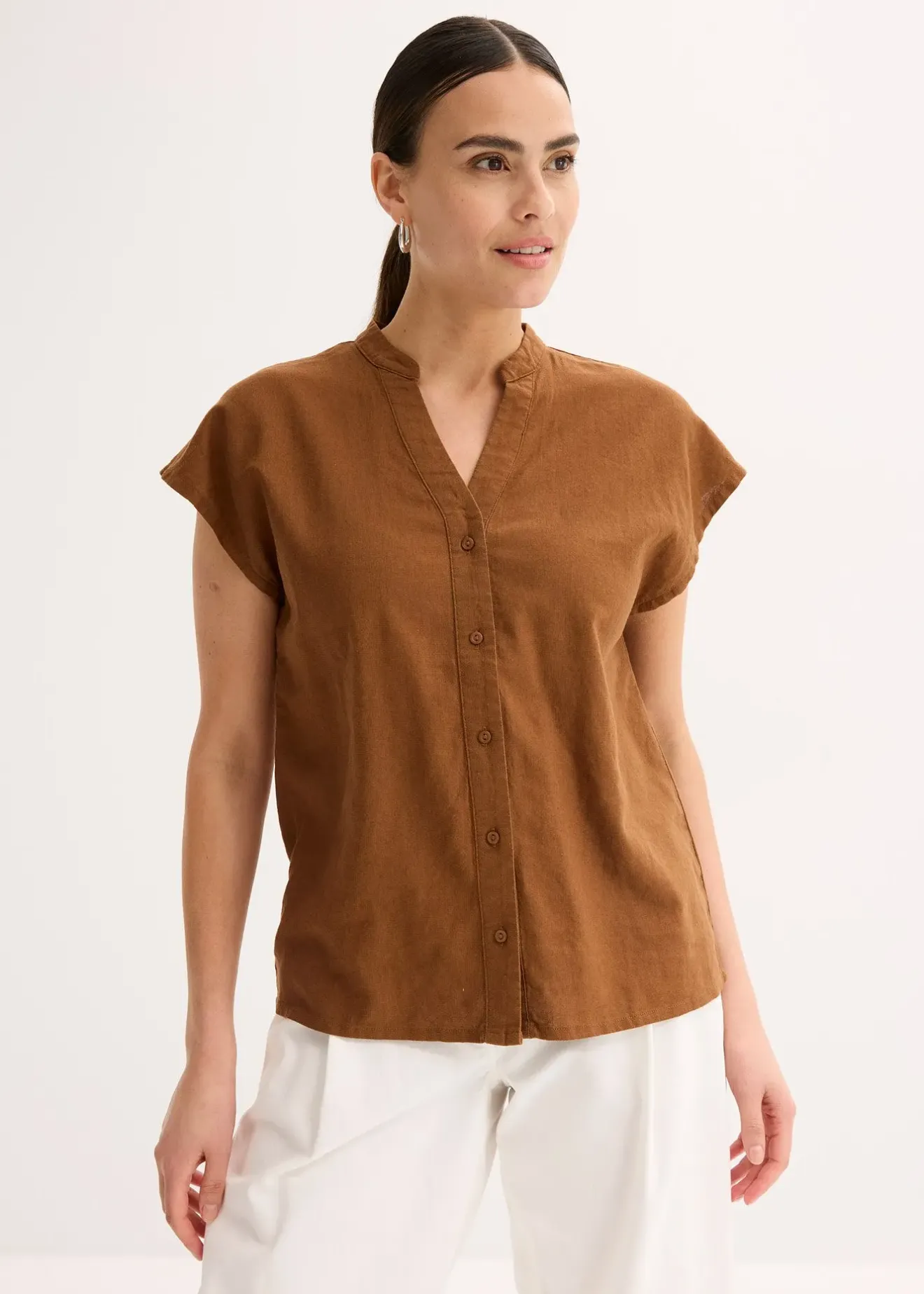 bonprix Léger chemisier manches courtes en lin mélangé|Femme Chemisiers