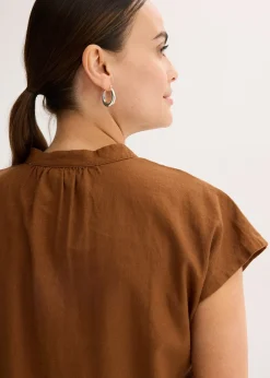 bonprix Léger chemisier manches courtes en lin mélangé|Femme Chemisiers