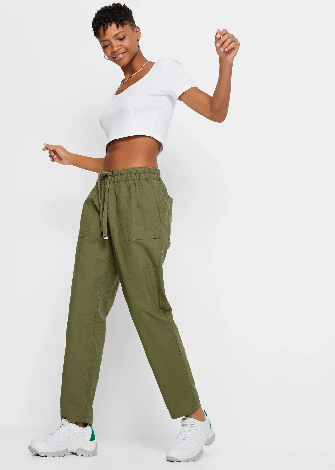 bonprix Léger pantalon jogger en lin mélangé|Femme Pantalons