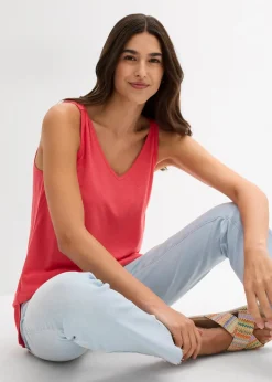 Femme bonprix T-Shirts & Tops|Long débardeur en viscose et lin