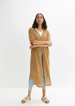 Femme bonprix Maille|Pulls & Gilets|Long gilet en maille aspect lin