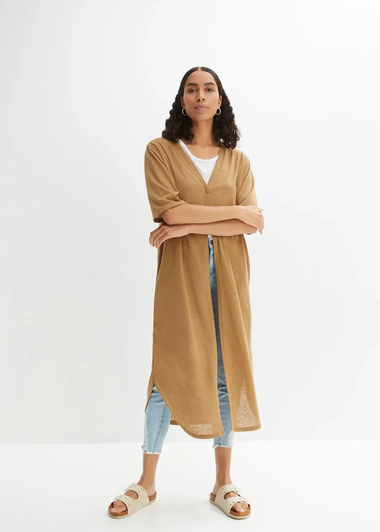 Femme bonprix Maille|Pulls & Gilets|Long gilet en maille aspect lin