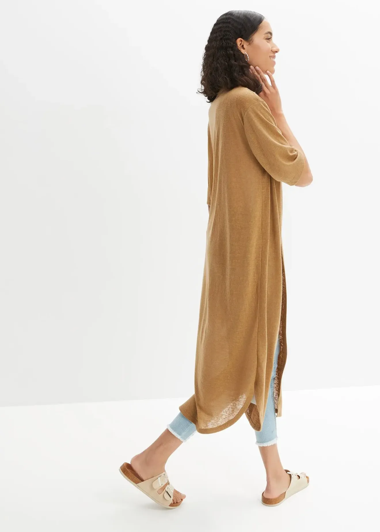 Femme bonprix Maille|Pulls & Gilets|Long gilet en maille aspect lin