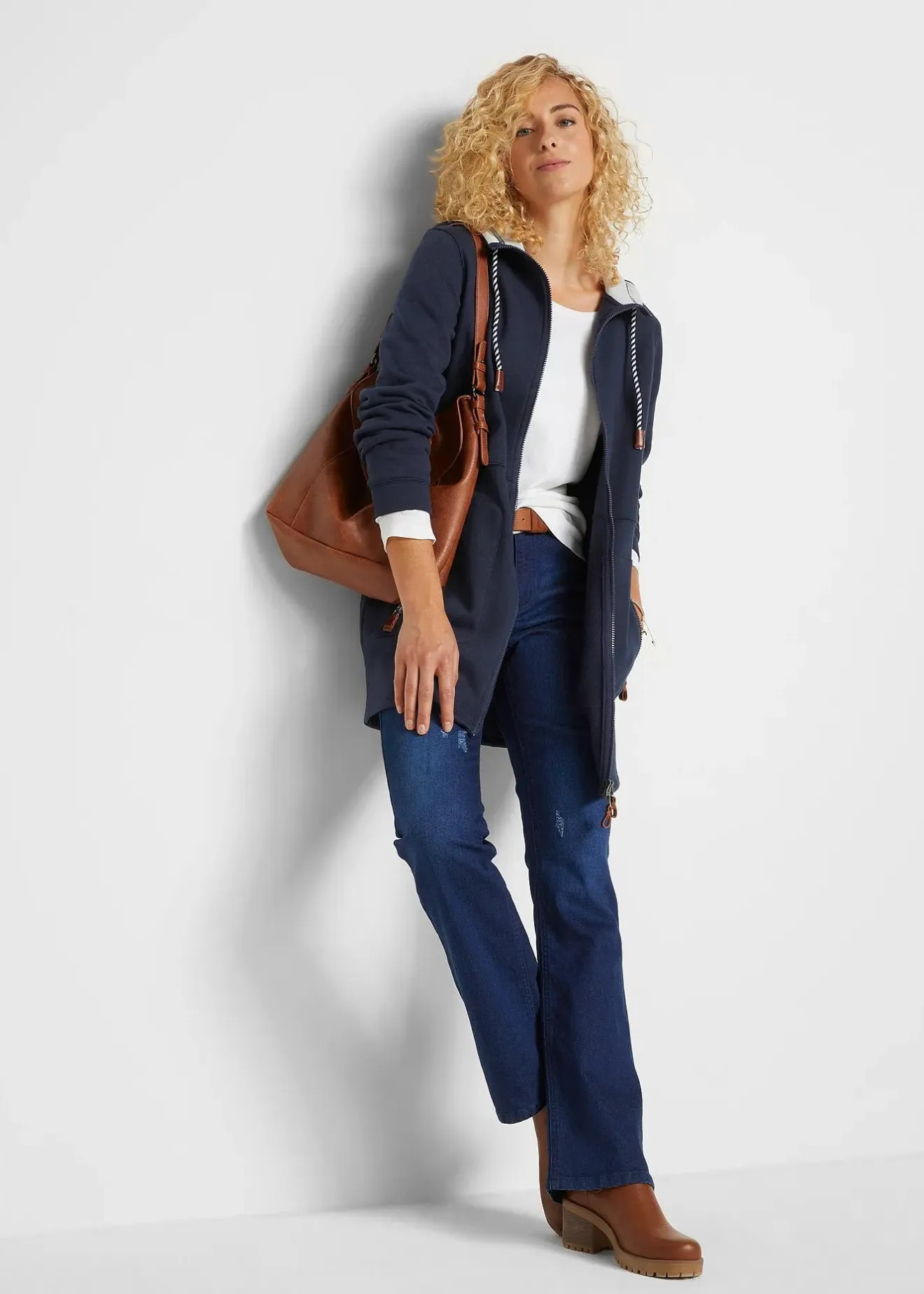 Femme bonprix Sweats|Long gilet en molleton à capuche