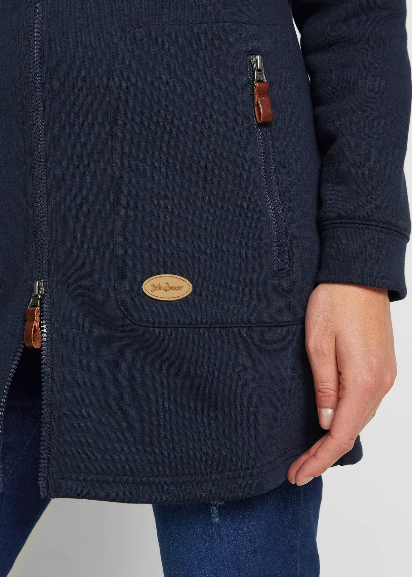 Femme bonprix Sweats|Long gilet en molleton à capuche