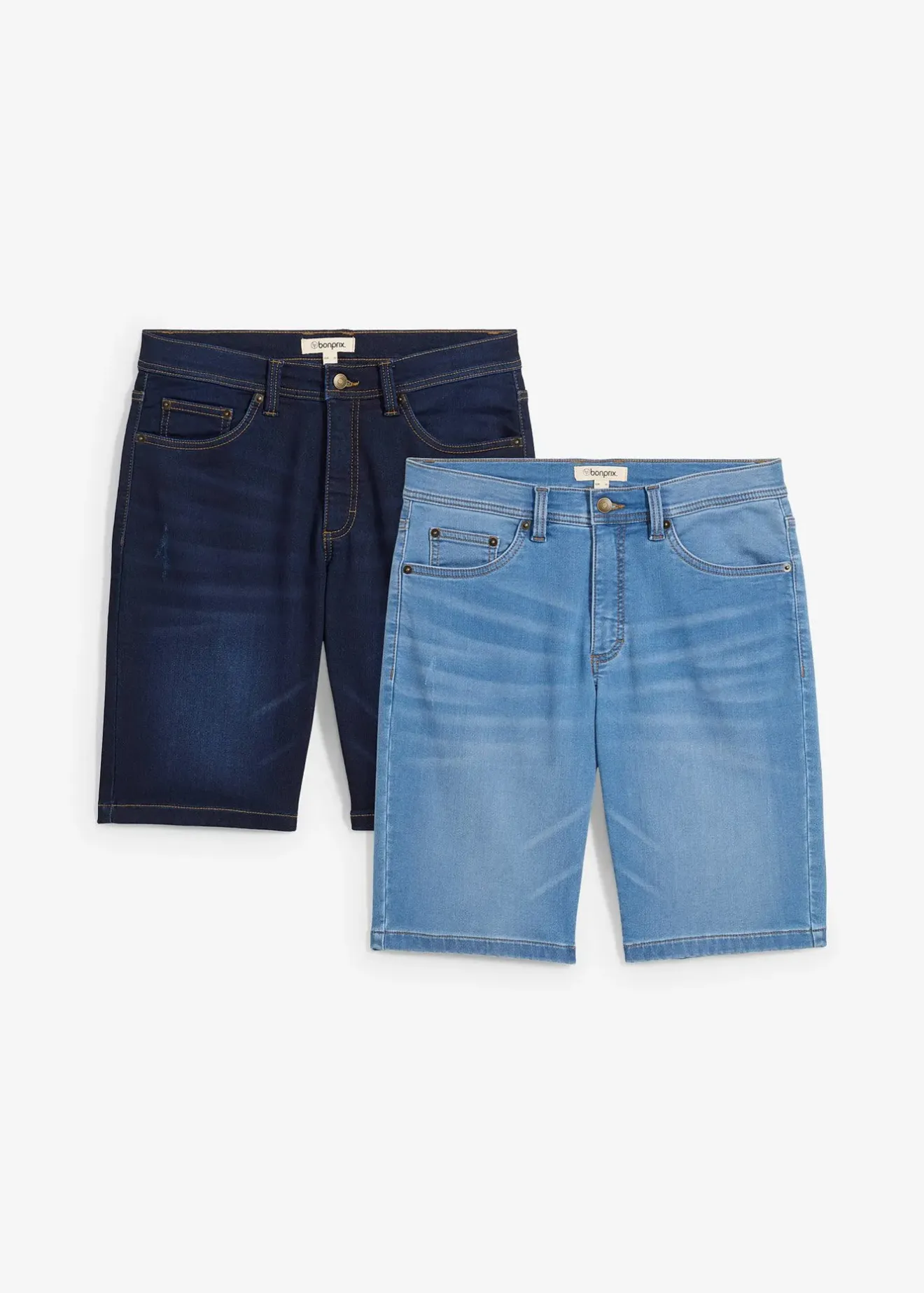 Homme bonprix Shorts|Jeans|Lot de 2 bermudas en molleton effet jean, slim