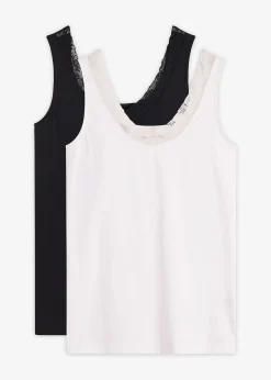 bonprix Lot de 2 caracos avec dentelle|Femme Lingerie Coton