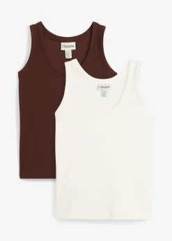 bonprix Lot de 2 débardeurs côtelés en coton extensible|Femme Tricots De Peau|Basiques