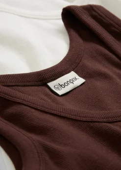 bonprix Lot de 2 débardeurs côtelés en coton extensible|Femme Tricots De Peau|Basiques