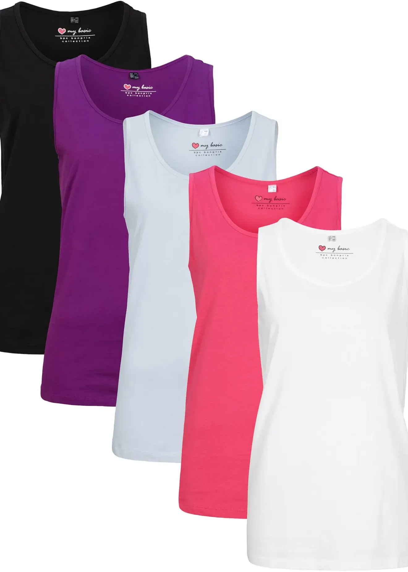 Femme bonprix Tricots De Peau|Basiques|Lot de 5 débardeurs longs 100% coton